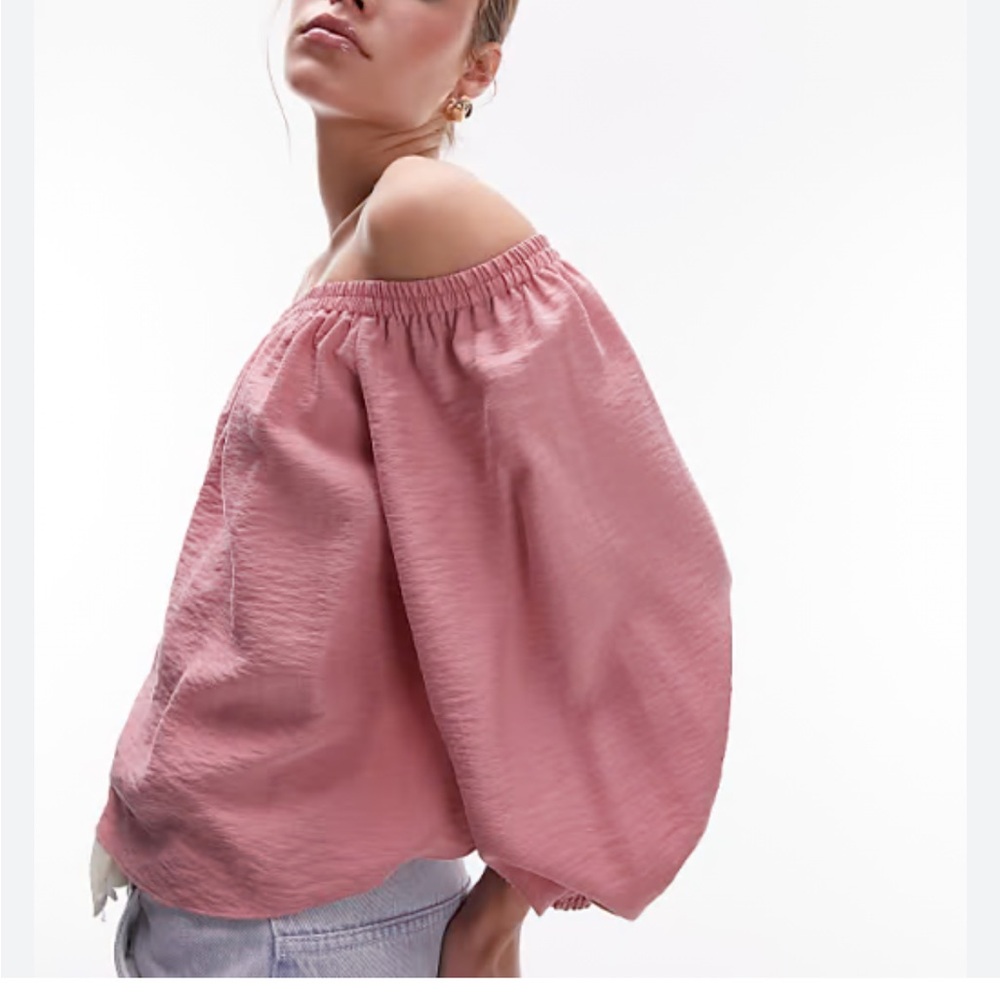 Topshop balloon sleeve bardot top in dusky pink size US 2 Nordstrom